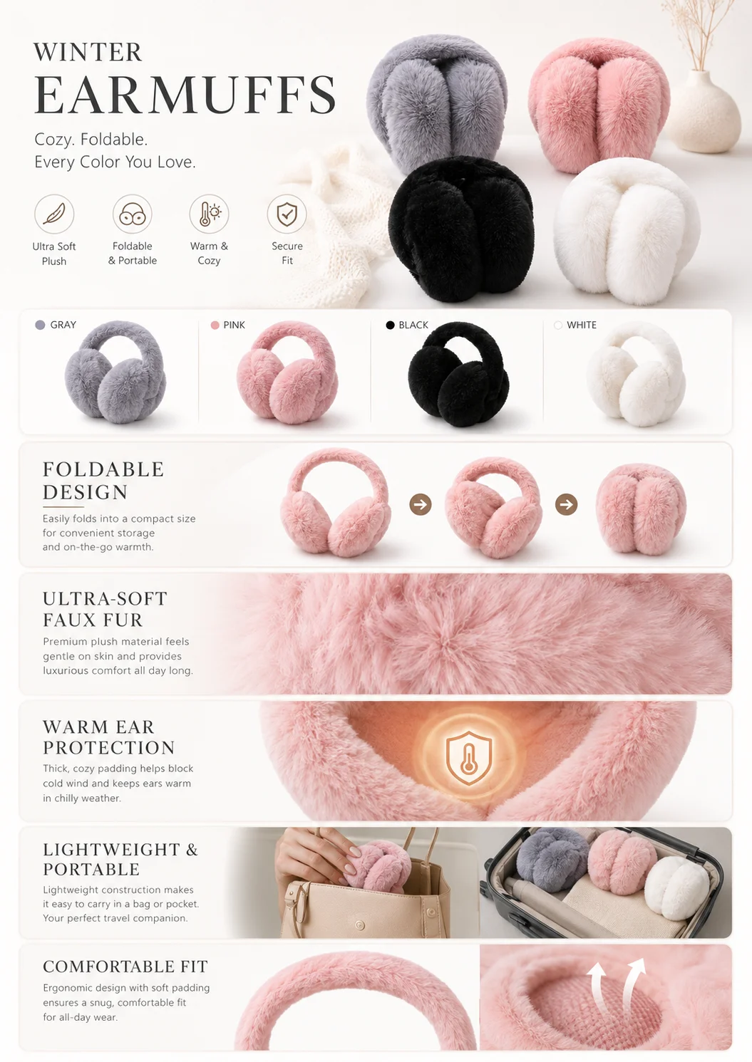초고온 플러시 귀마개, 학생 및 자전거 타는 사람을 위 - Earmuffs Foldable 리뷰 및 가격
