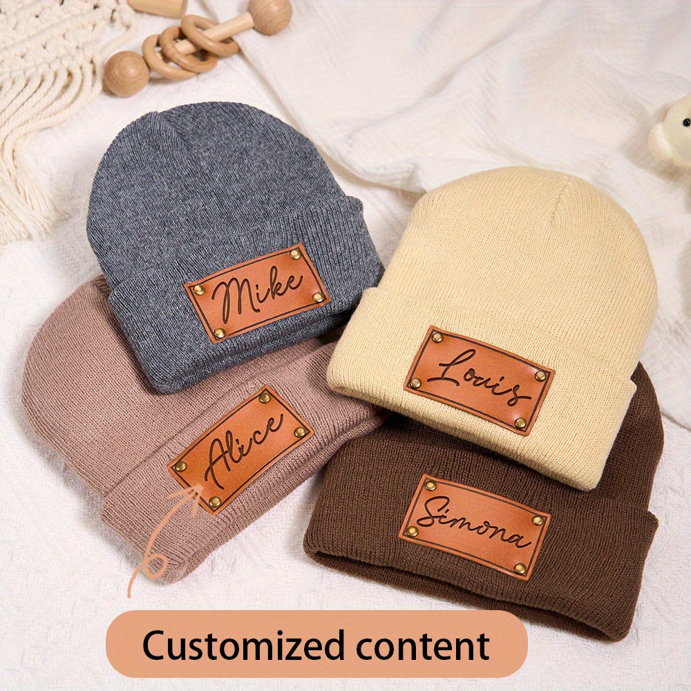 맞춤형 가죽 패치가 달린 비니, 원하는 이름을 새겨 넣 - Knit Beanie Hat Warm 리뷰 및 가격