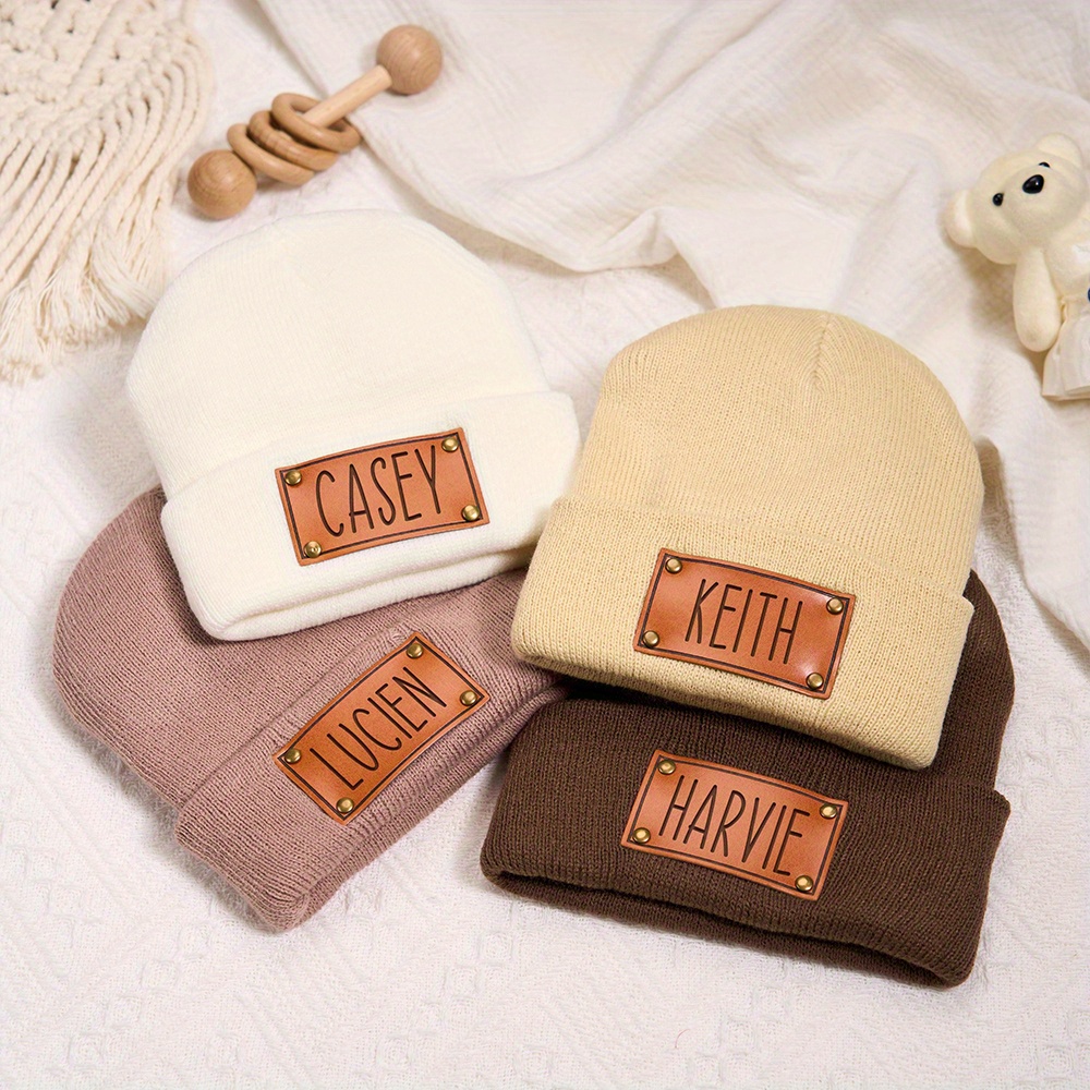 맞춤형 가죽 패치가 달린 비니, 원하는 이름을 새겨 넣 - Knit Beanie Hat Warm 리뷰 및 가격