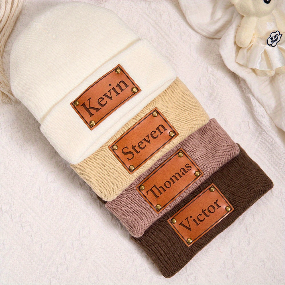 맞춤형 가죽 패치가 달린 비니, 원하는 이름을 새겨 넣 - Knit Beanie Hat Warm 리뷰 및 가격