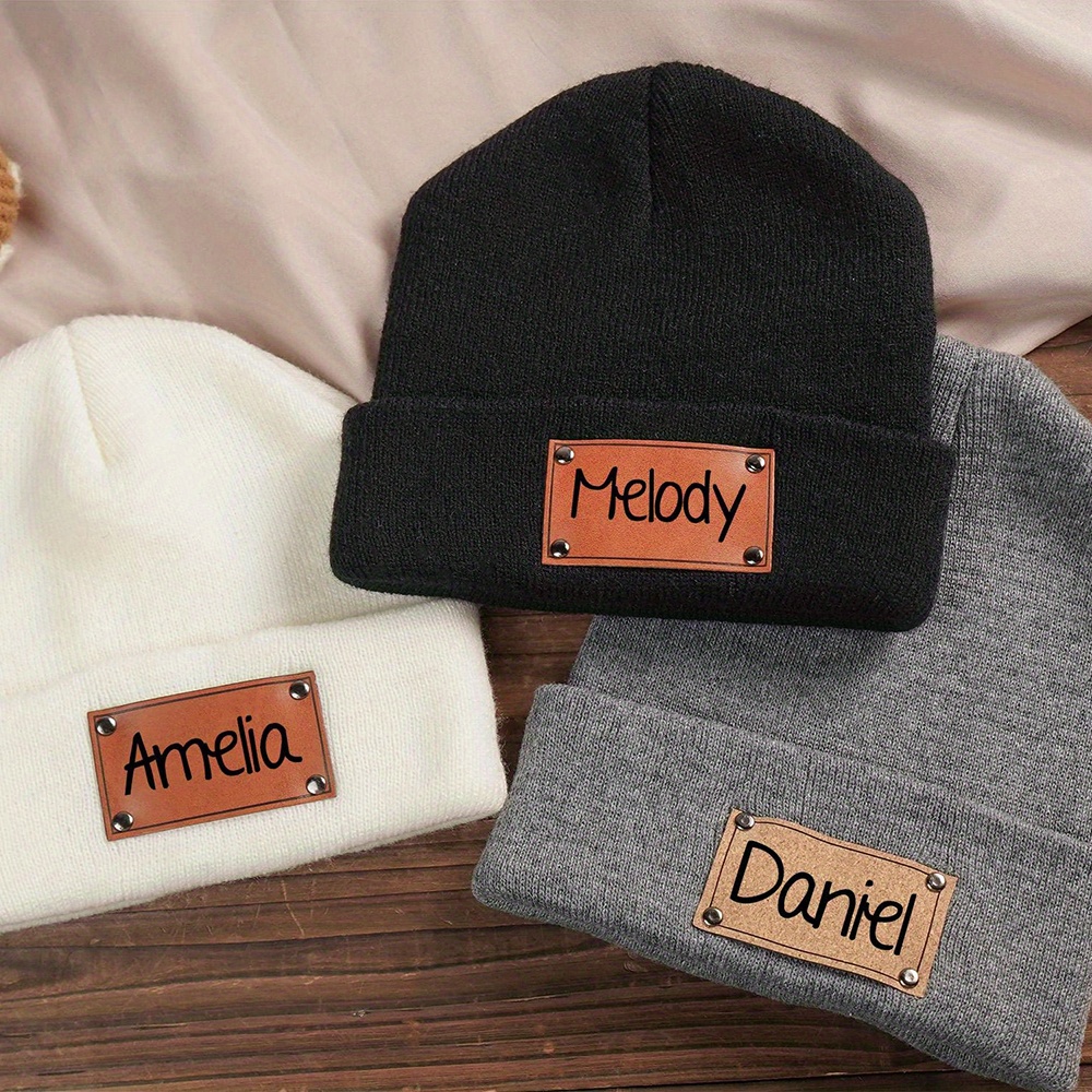 맞춤 이름이 새겨진 가죽 라벨 니트 비니 모자, 부드럽 - Knit Beanie Hat Warm 리뷰 및 가격
